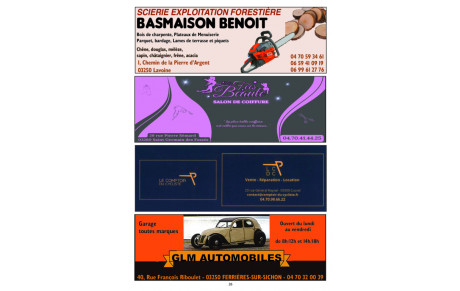 Scierie Basmaison Benoit / Les Fées de Beauté / Le Comptoir du cycliste / GLM Automobile